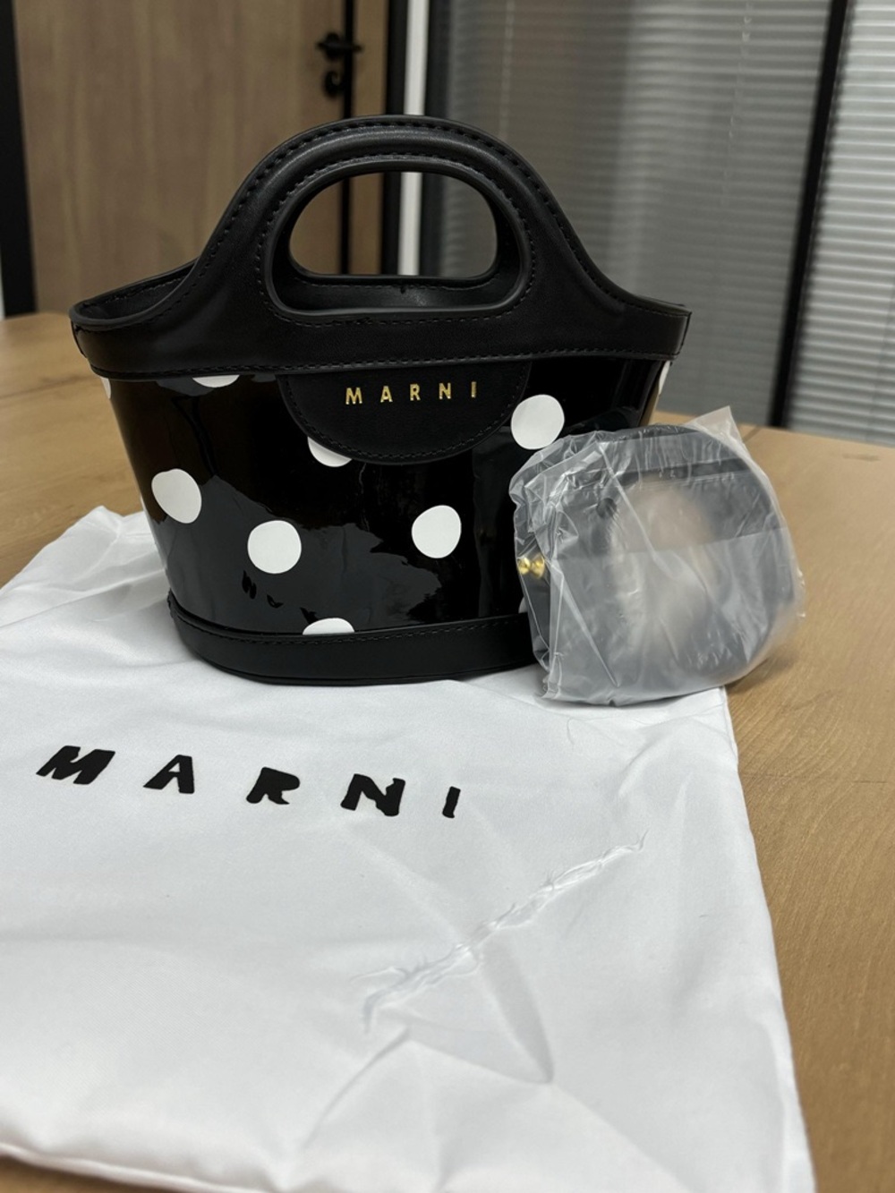 Marni Black and White Polka Dot Mini Bucket Bag